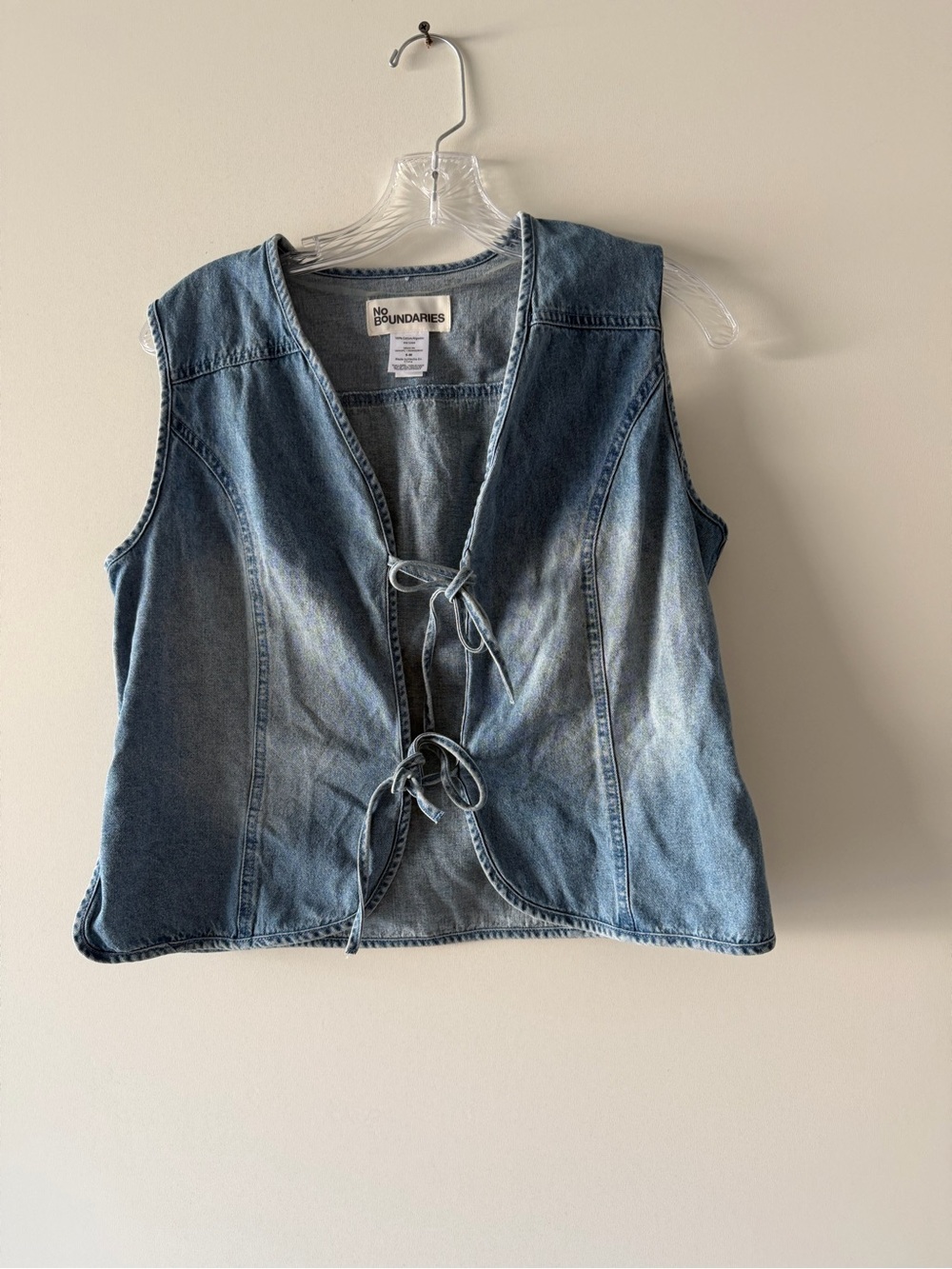 No Boundaries Blue Denim Tie-Front Vest